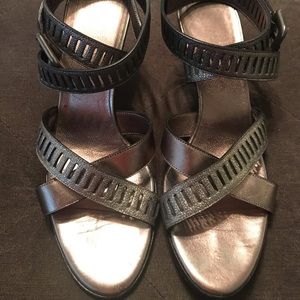 Salvatore Ferragamo gunmetal ankle wrap heels